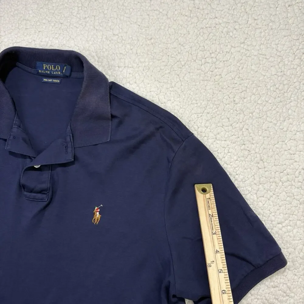 POLO RALPH LAUREN Pima Soft Touch‎ Mens Size XL Polo Navy Natural Flesh Pony